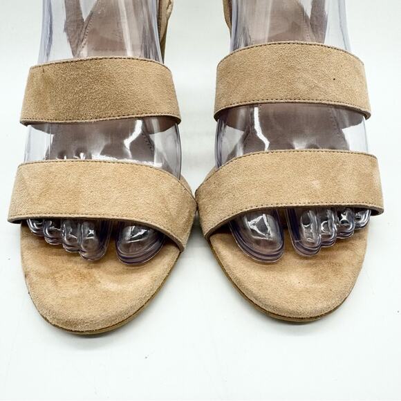 J. Crew Aubrey Mid-Heel Sandals Cream Suede Sz 7 Office Preppy Cocktail Minimal - Picture 6 of 11